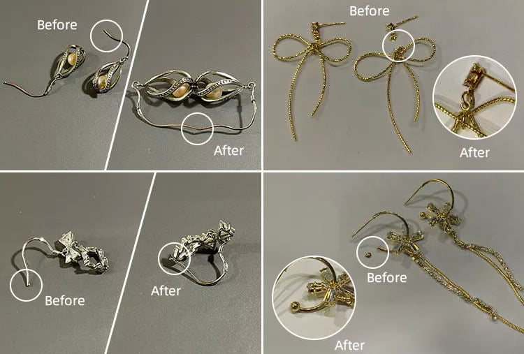 Jewelry samples after laser welding